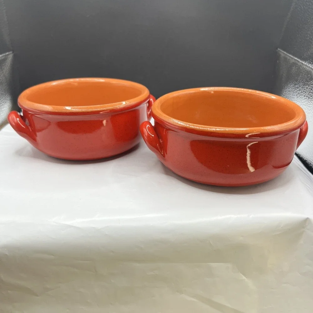 Pair 2 De Silva Terracotta Ceramic Casserole Ramekin Bowl Red Made in Italy